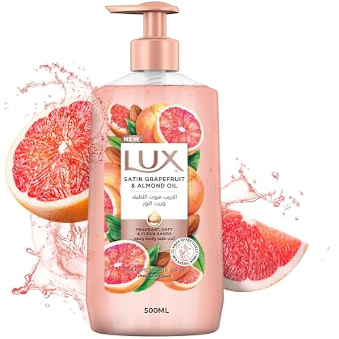 Lux غسول يدين معطر لوكس، جريب فروت ساتين وزيت لوز، ليدين معطرات وناعمتين ونظيفتين، 500 مل - Image 1